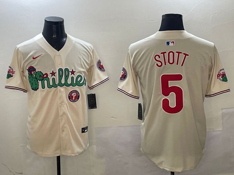 Men Philadelphia Phillies #5 Stott Cream Three generations Joint Name Game 2025 Nike MLB Jersey style 6